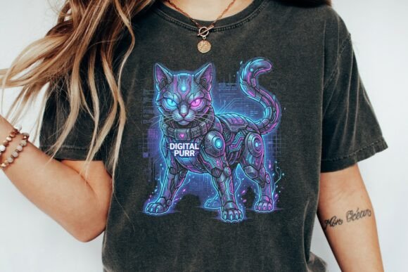 Cyberpunk Robotic Cat Design: A Neon-Infused Graphic Asset