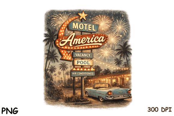 Motel America Retro PNG: A Vintage 4th July Design Asset