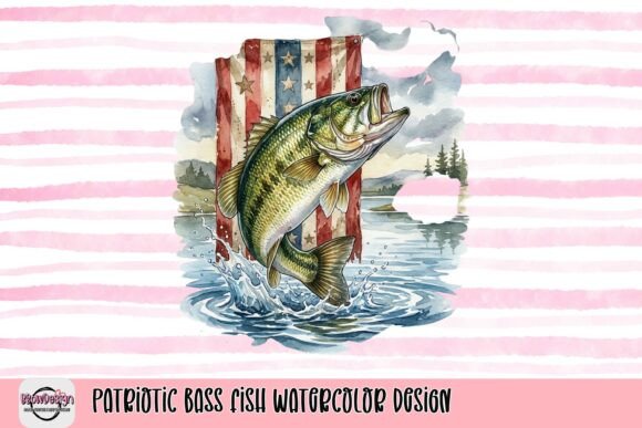 Patriotic Bass Fish Watercolor Design: A Versatile Asset