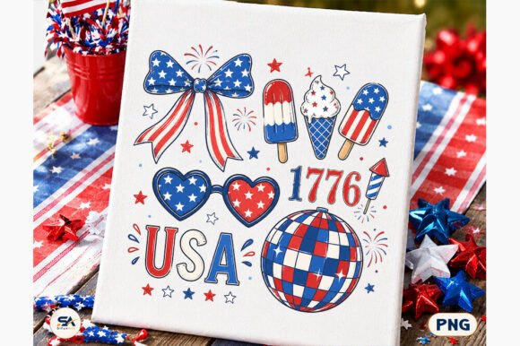 Patriotic USA Coquette PNG Preppy Design