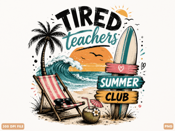 Tired Teacher Summer Club PNG Design