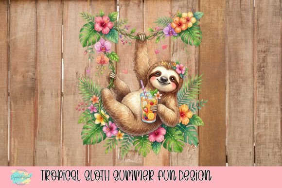 Tropical Sloth Summer Fun Design: A Whimsical Asset for Creative Projects