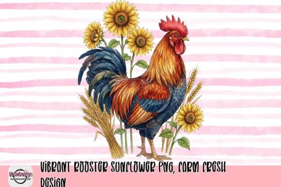 Vibrant Rooster Sunflower PNG: Elevate Your Farm Fresh Designs
